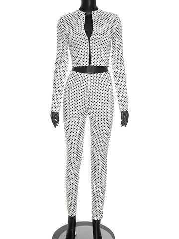 Polka Dot Zip Crop Pants Set