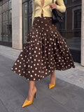 High Waisted Polka Dot Midi Skirt