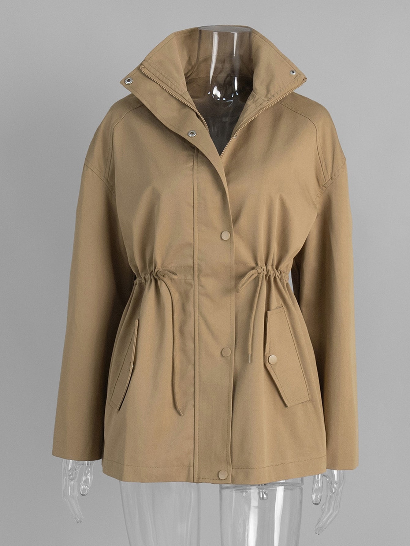 Casual Drawstring Waist Utility Trench Coat