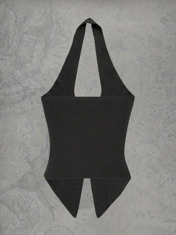 Ribbed Rose Detail Knit Tank Top