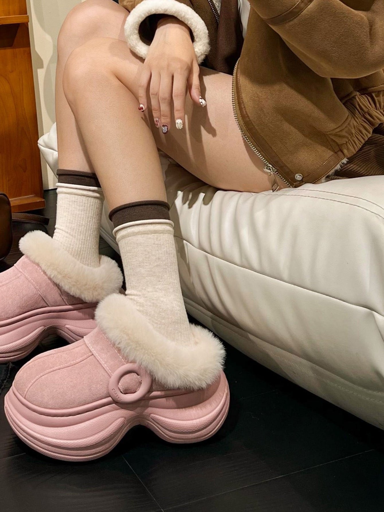 Fuzzy Platform Suede Clog Slippers