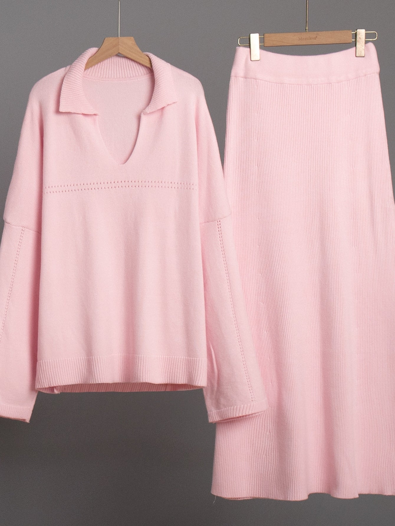 Cozy Collared Knit Sweater Skirt Set
