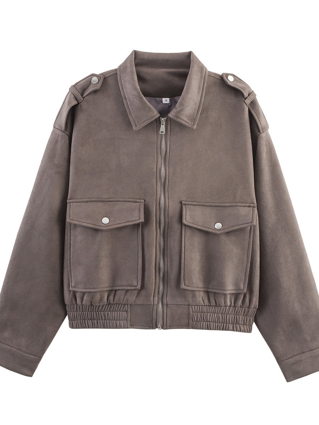Cropped Suede Utility Bomber Jacket