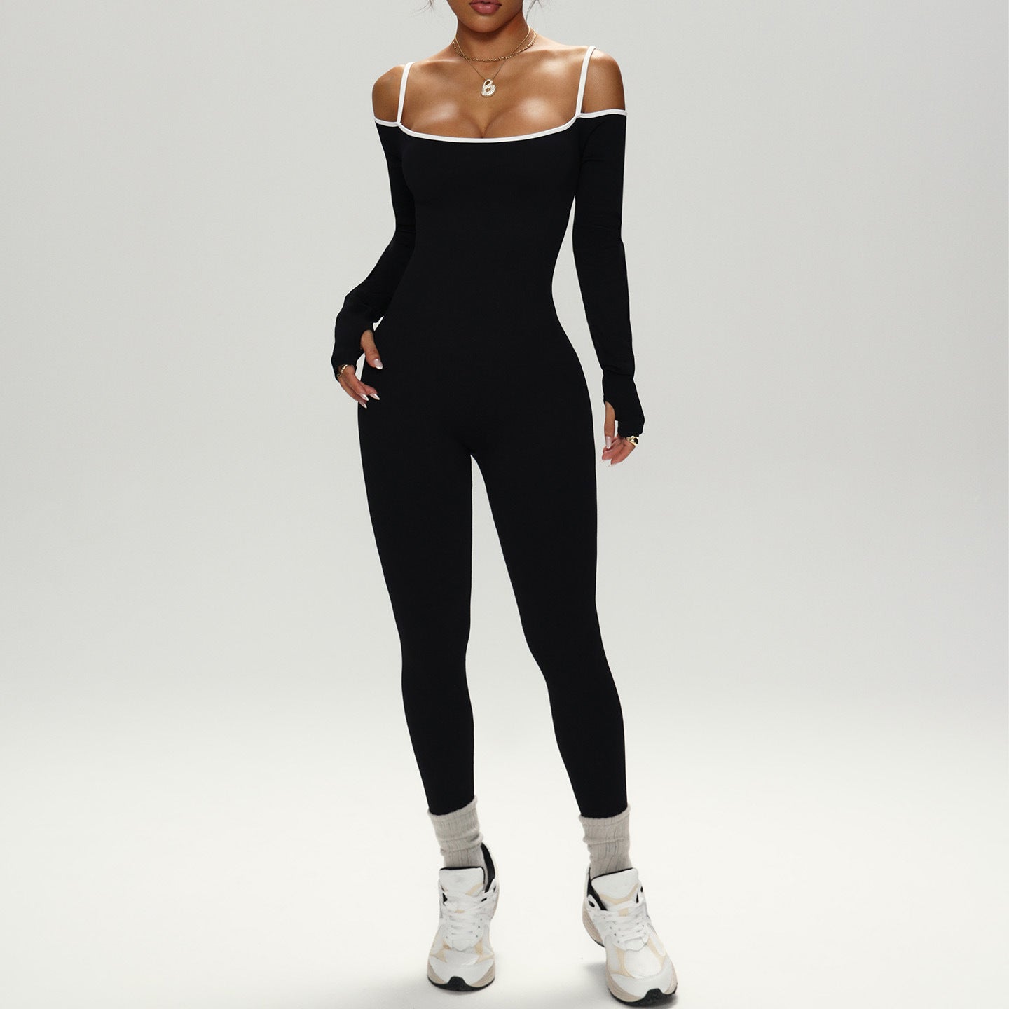 Sculpting Off Shoulder Long Sleeve Jumpsuit