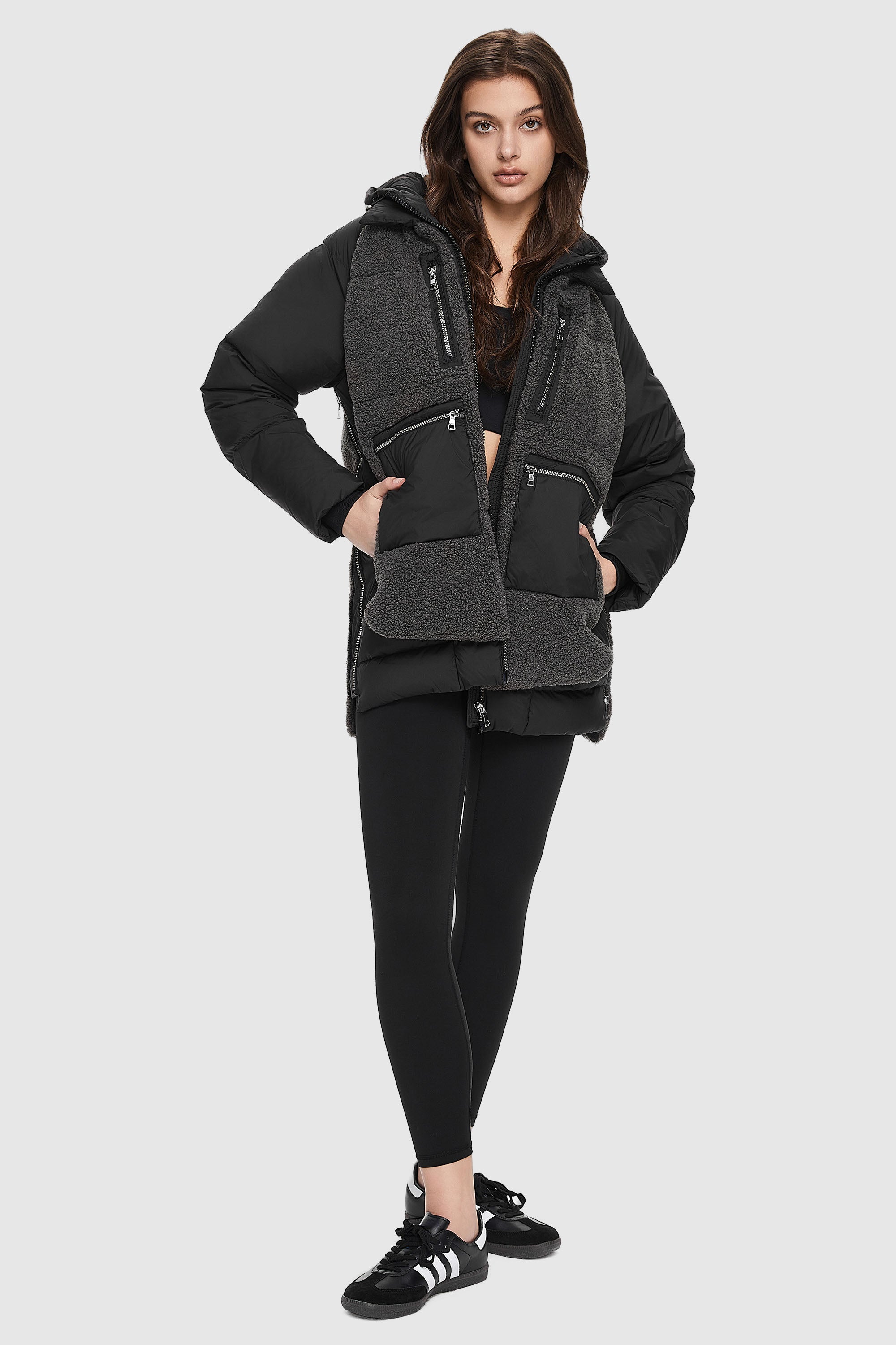 Colorblock Sherpa Trim Puffer Jacket