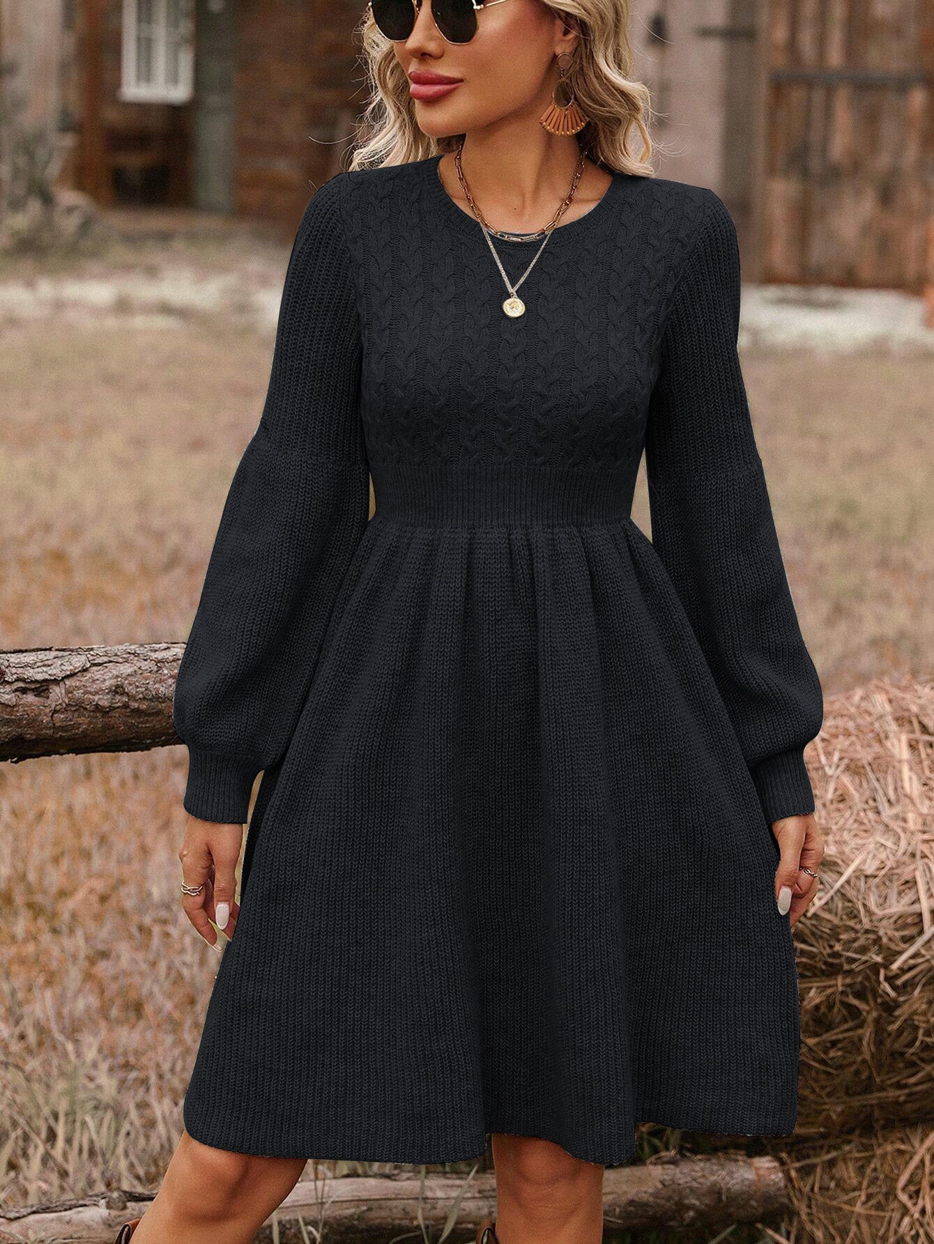 Cozy Cable Knit Sweater Dress