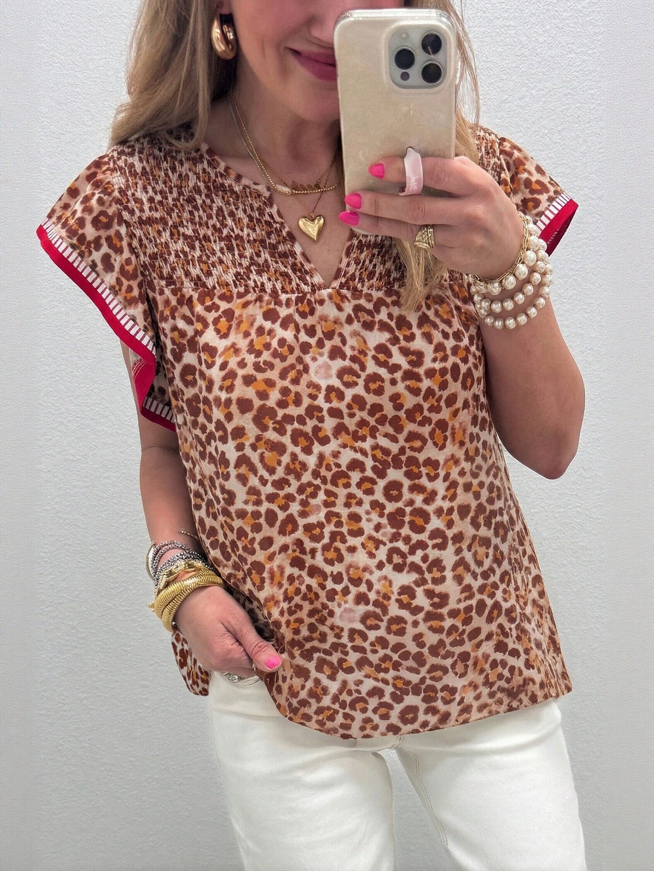 Leopard Print Flutter Sleeve Chiffon Blouse