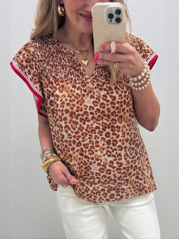 Leopard Print Flutter Sleeve Chiffon Blouse