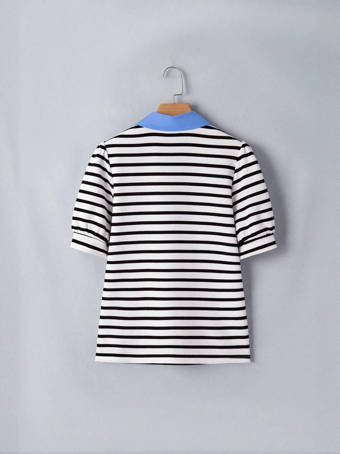 Puff Sleeve Striped Polo T Shirt