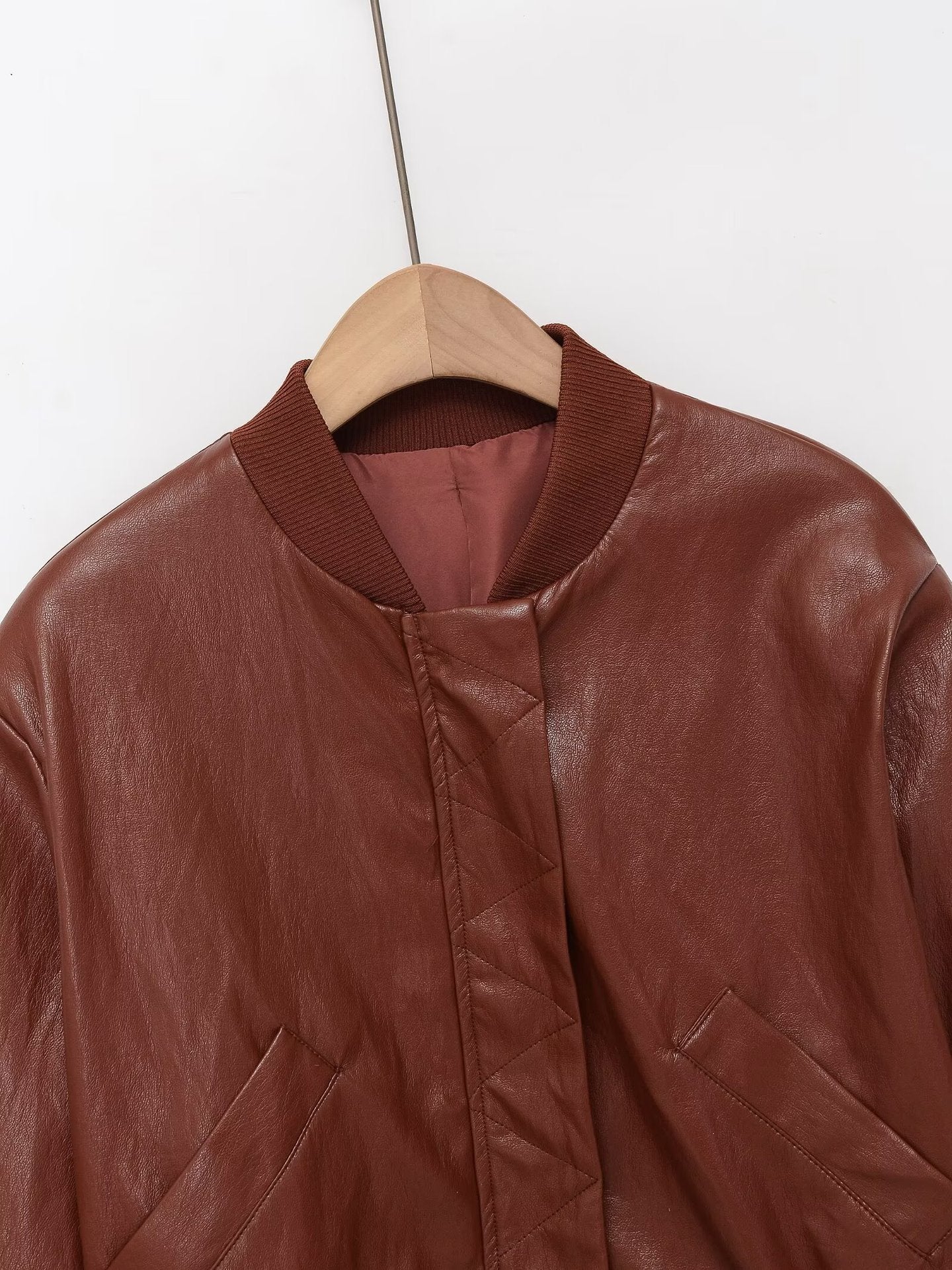 Cropped Faux Leather Bomber Jacket