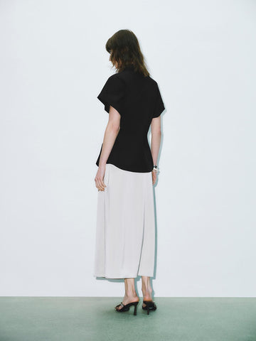 Urban Revivo Tapered Waist Short Sleeve Shirts-Black-Black