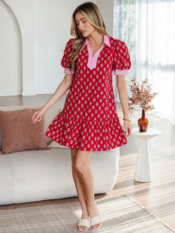 Floral Print Puff Sleeve Mini Dress