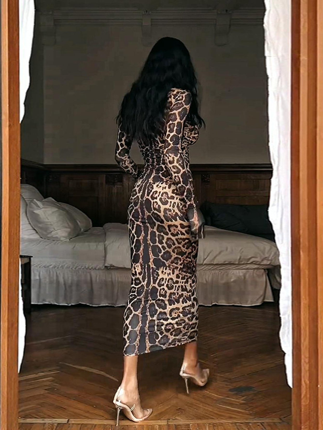 Bodycon Zebra Print Mock Neck Dress