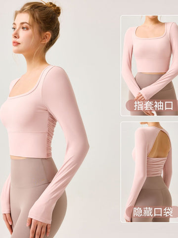 Open Back Ruched Long Sleeve Tee