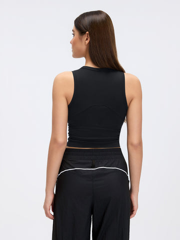 Round Neck Longline Athletic Yoga Tank-Blue