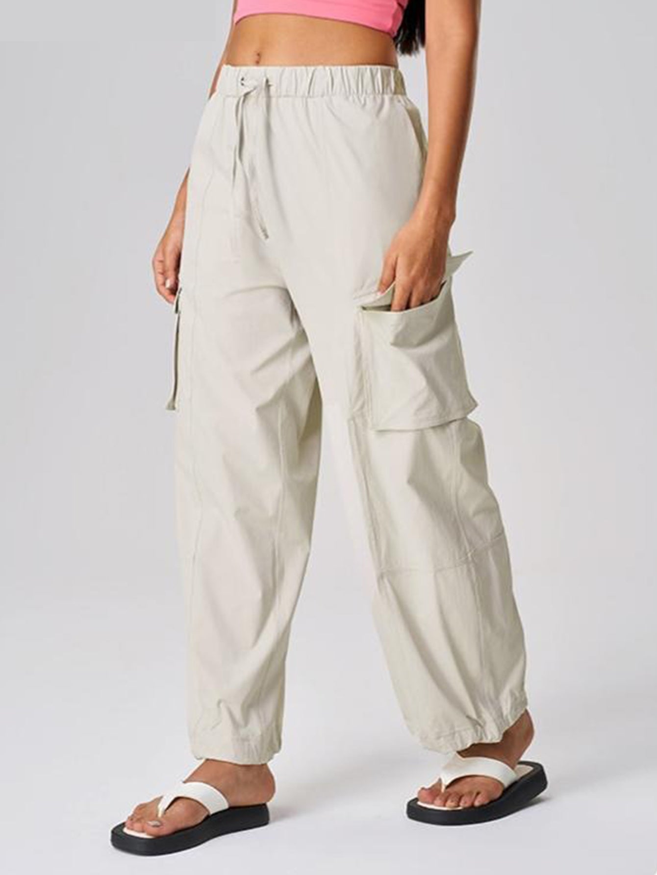 Drawstring Ankle Utility Joggers-Multicolor