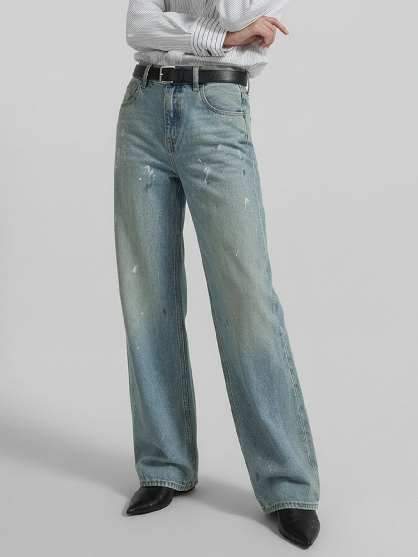 Paint Detail Straight Jeans