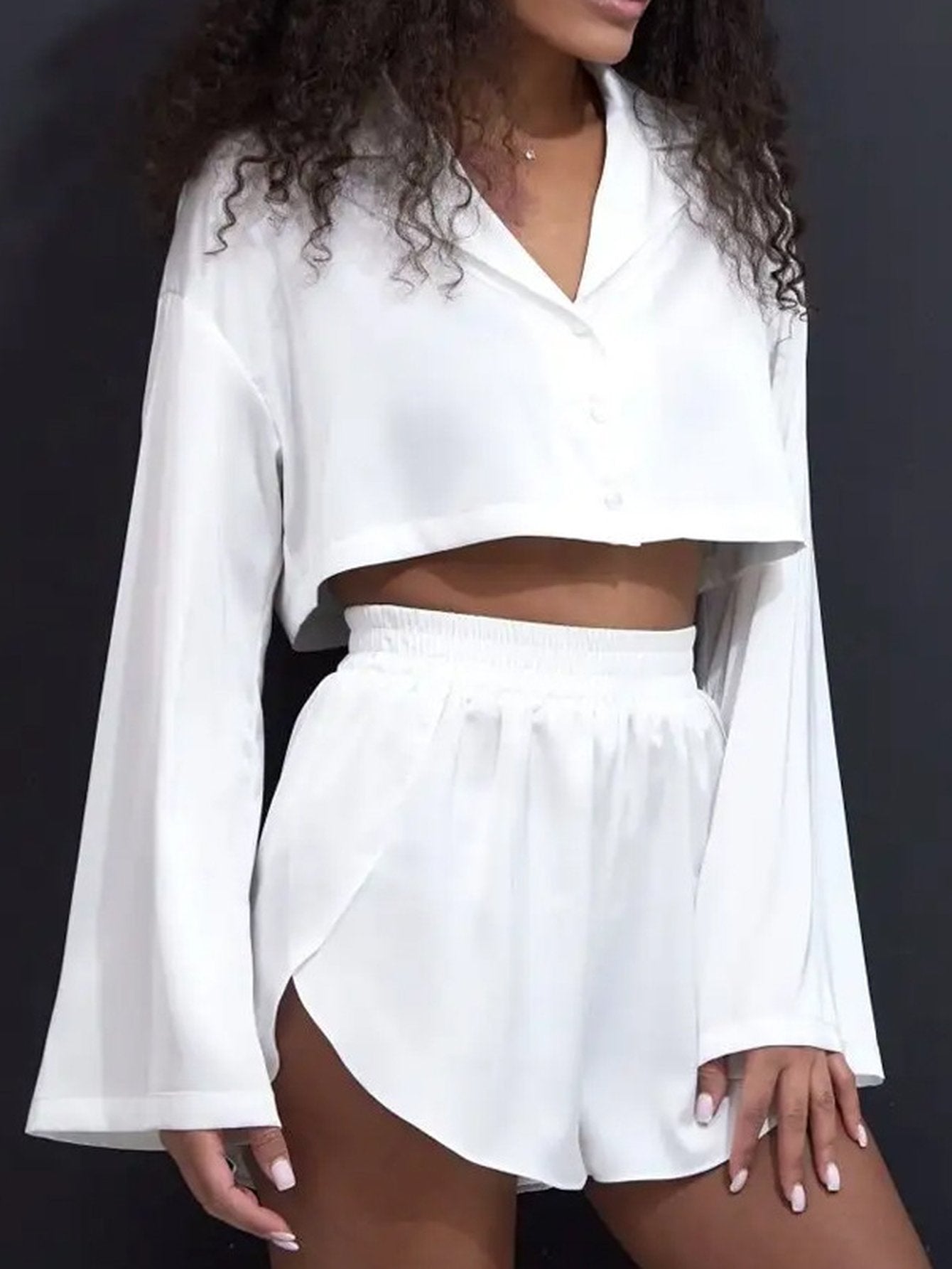 Satin Cropped Flare Lounge Set