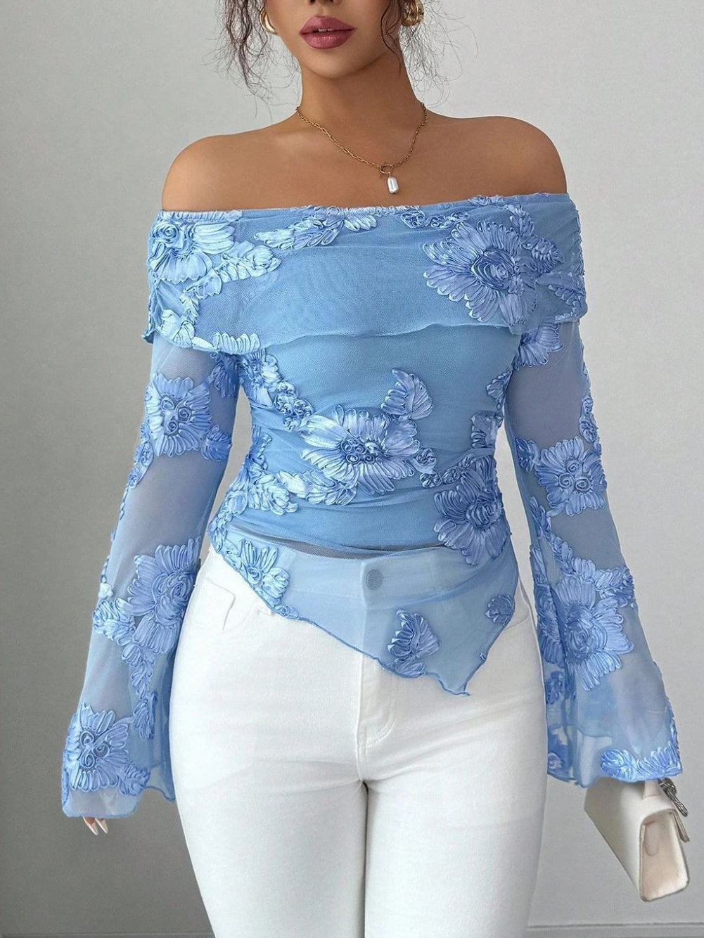 Floral Embroidered Off Shoulder Midi Dress