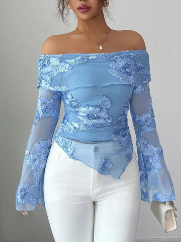 Floral Embroidered Off Shoulder Midi Dress