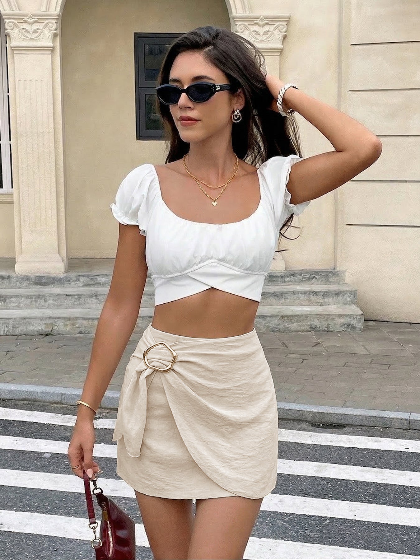 Linen Metal Ring Fashion Mini Skirt