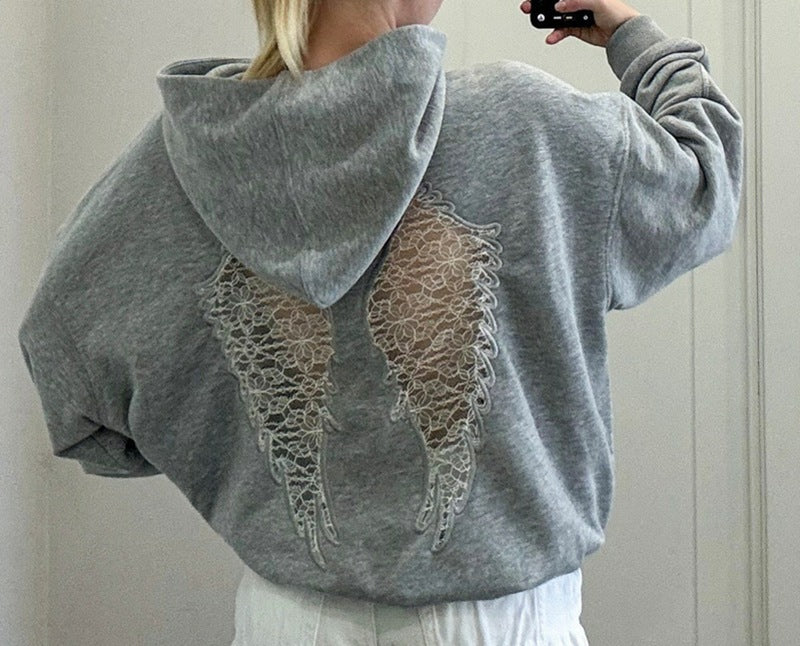Lace Angel Wing Back Hoodie