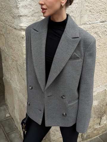 Oversized Textured Double Breasted Blazer