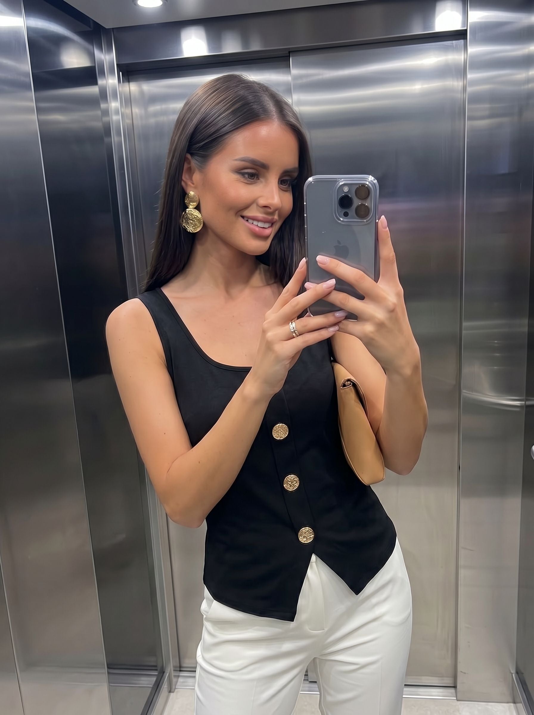Tailored Gold Button Front Vest