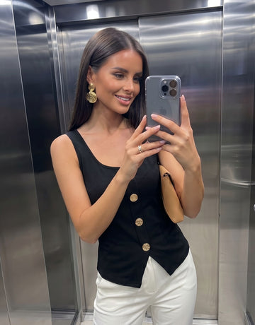 Tailored Gold Button Front Vest
