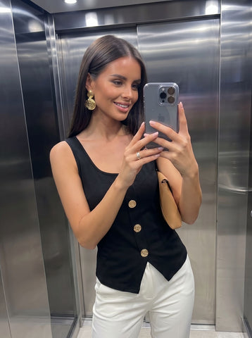 Tailored Gold Button Front Vest
