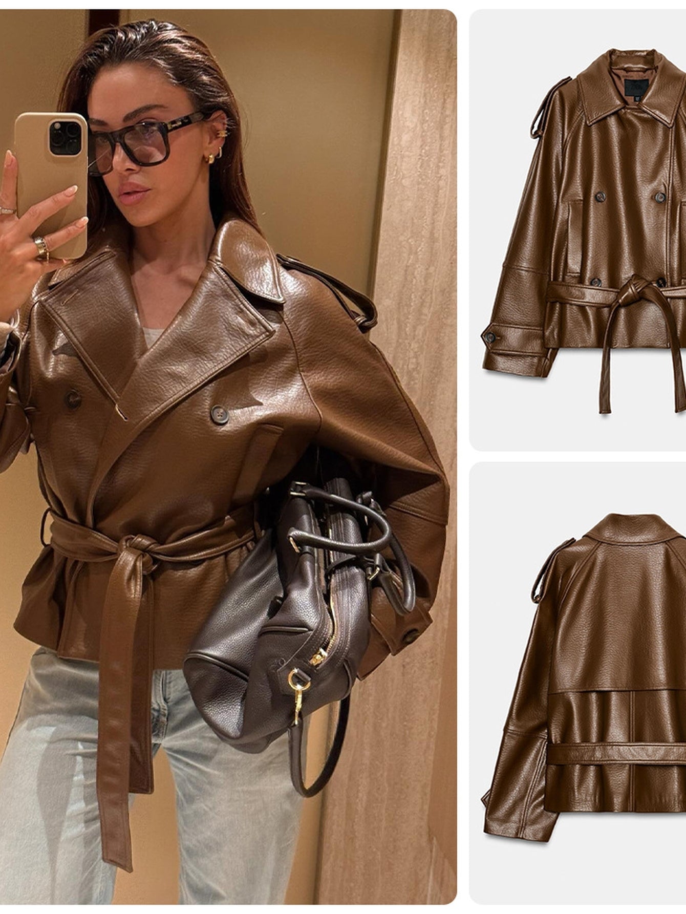 Oversized Belted Faux Leather Jacket