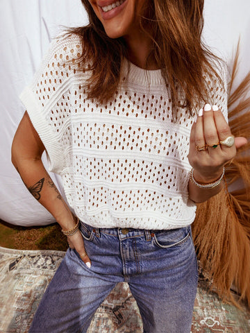Crochet Openwork Knit T-Shirt
