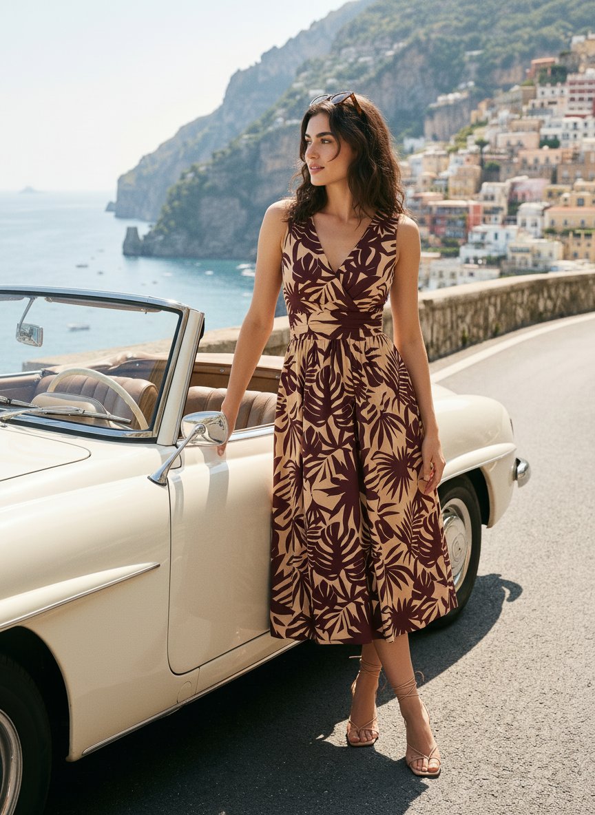 CORINNE
Floral Print V Neck A Line Midi Dress