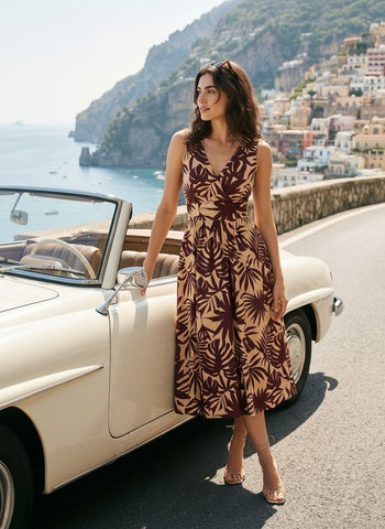 CORINNE
Floral Print V Neck A Line Midi Dress