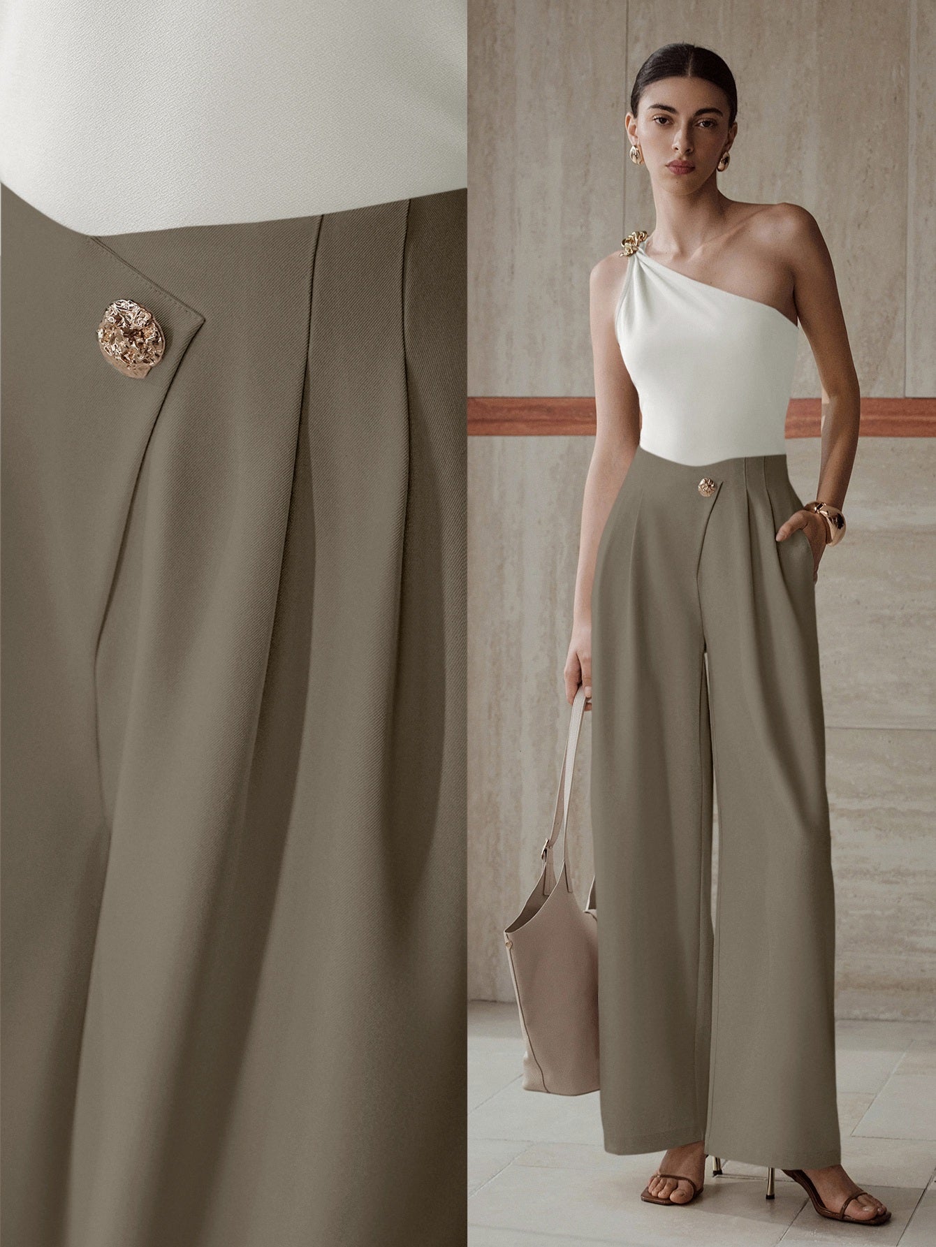 High Waisted Pleated Wide Leg Pants