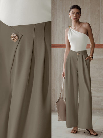 High Waisted Pleated Wide Leg Pants
