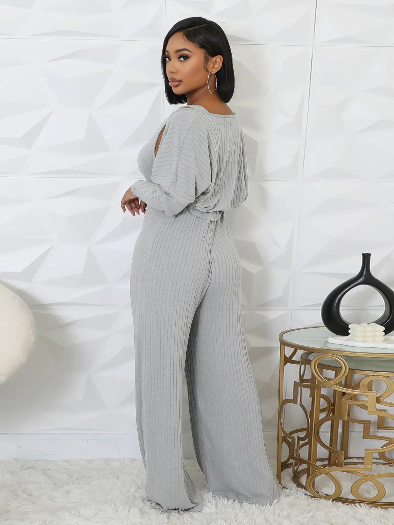 Deep V Neck Pockets Relaxed Jumpsuit