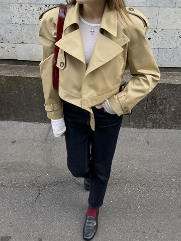 Cropped Belted Utility Trench Coat