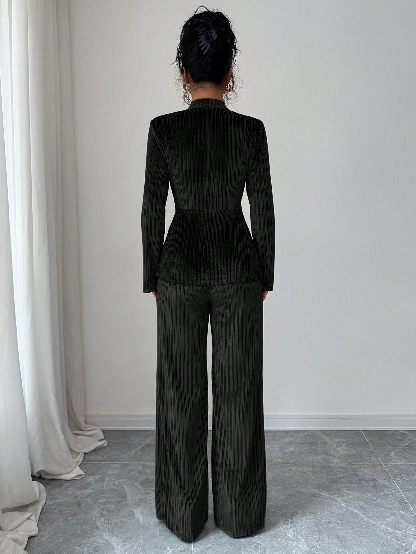 Elegant Pleated Velvet Trouser Set