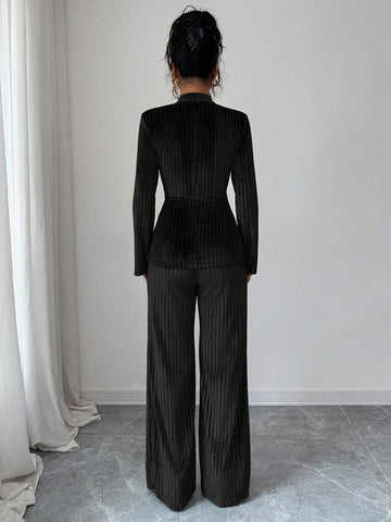 Elegant Pleated Velvet Trouser Set
