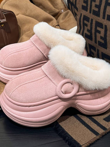 Fuzzy Platform Suede Clog Slippers