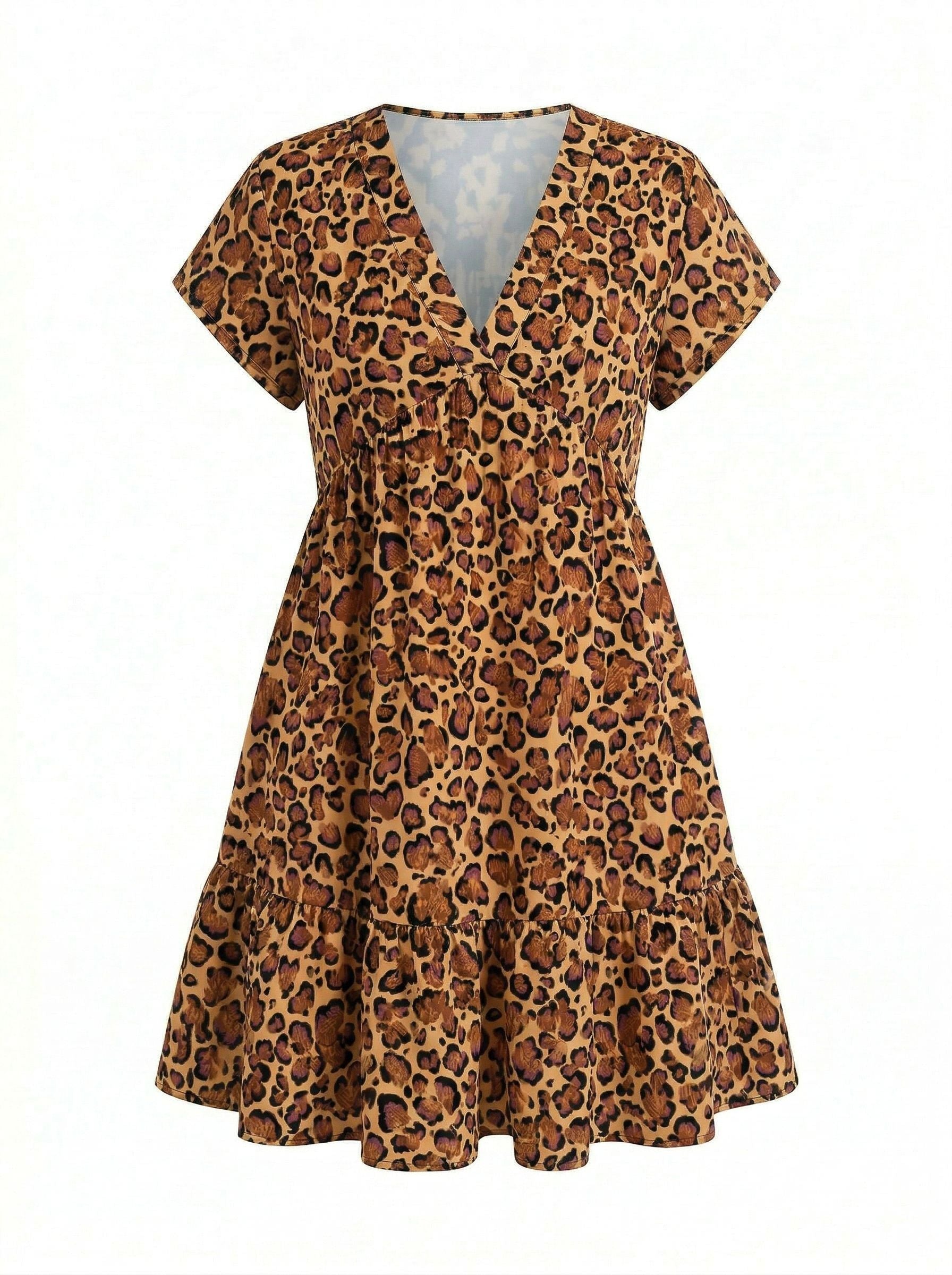 EVA Floral Print V Neck Tiered Babydoll Mini Dress