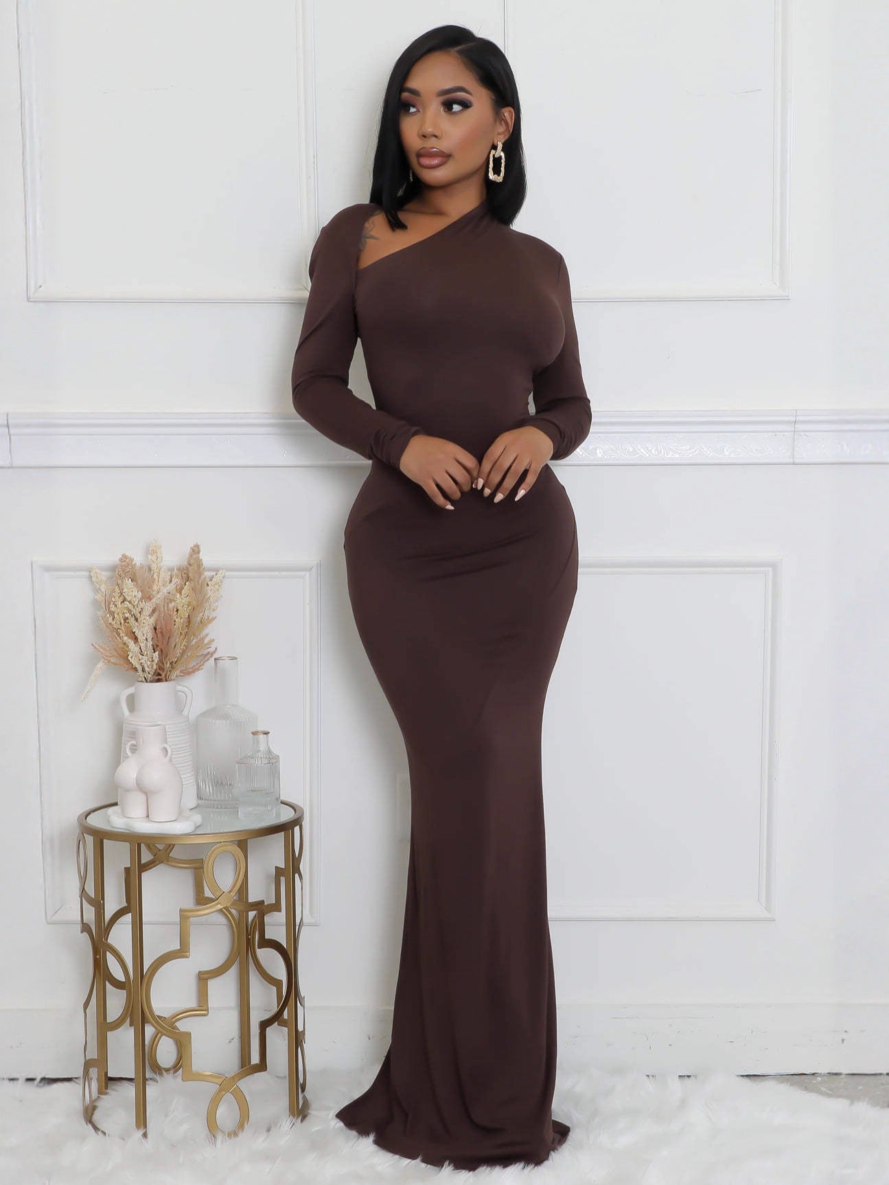 Cut Out One Shoulder Maxi Dress