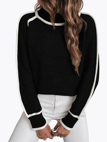 Colorblock Mock Neck Knit Sweater