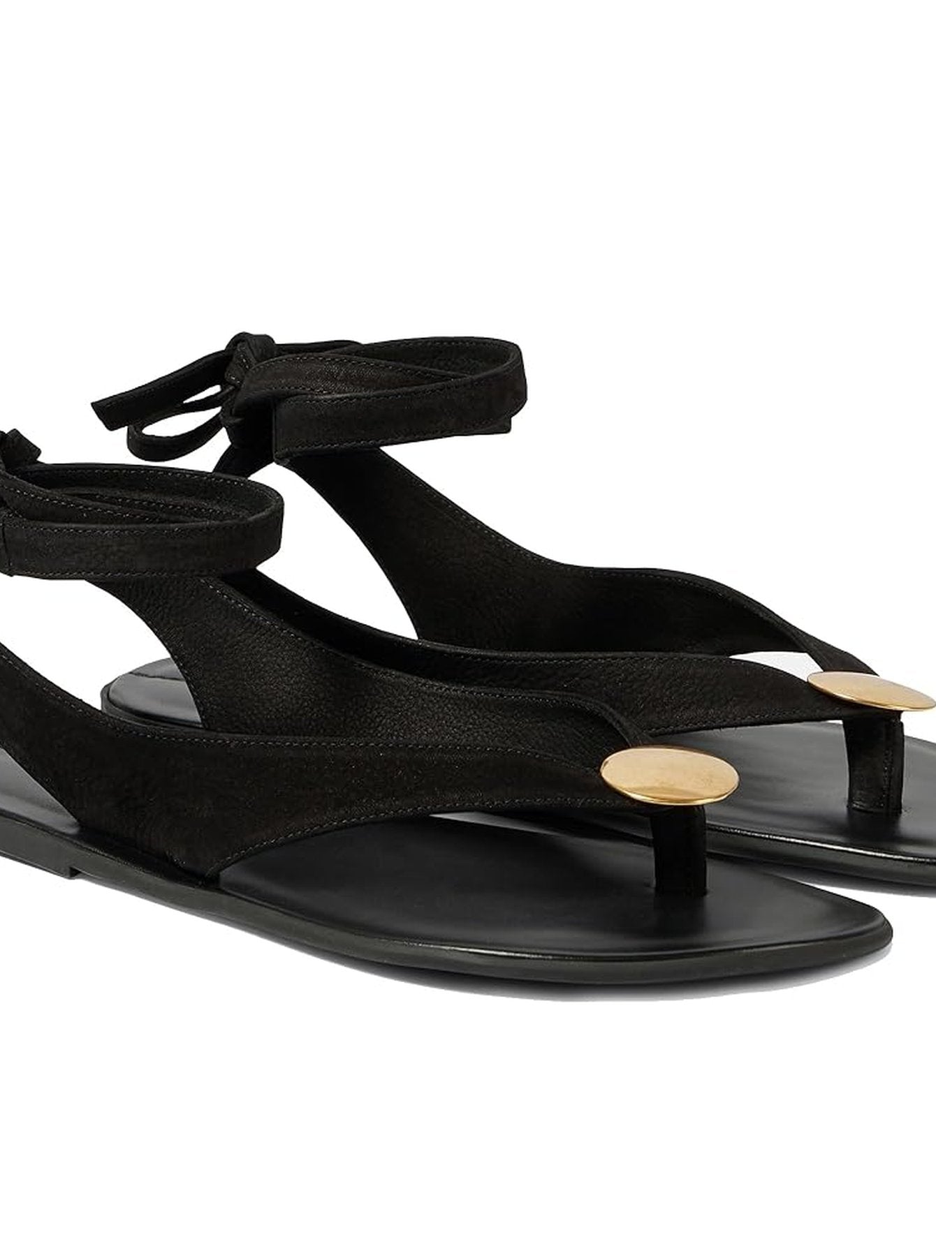 Ankle-Tie Cross-Strap Gold Accent Boho Chic Flat Sandals-Black