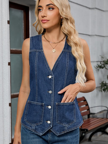 Tailored Button Down Denim Vest