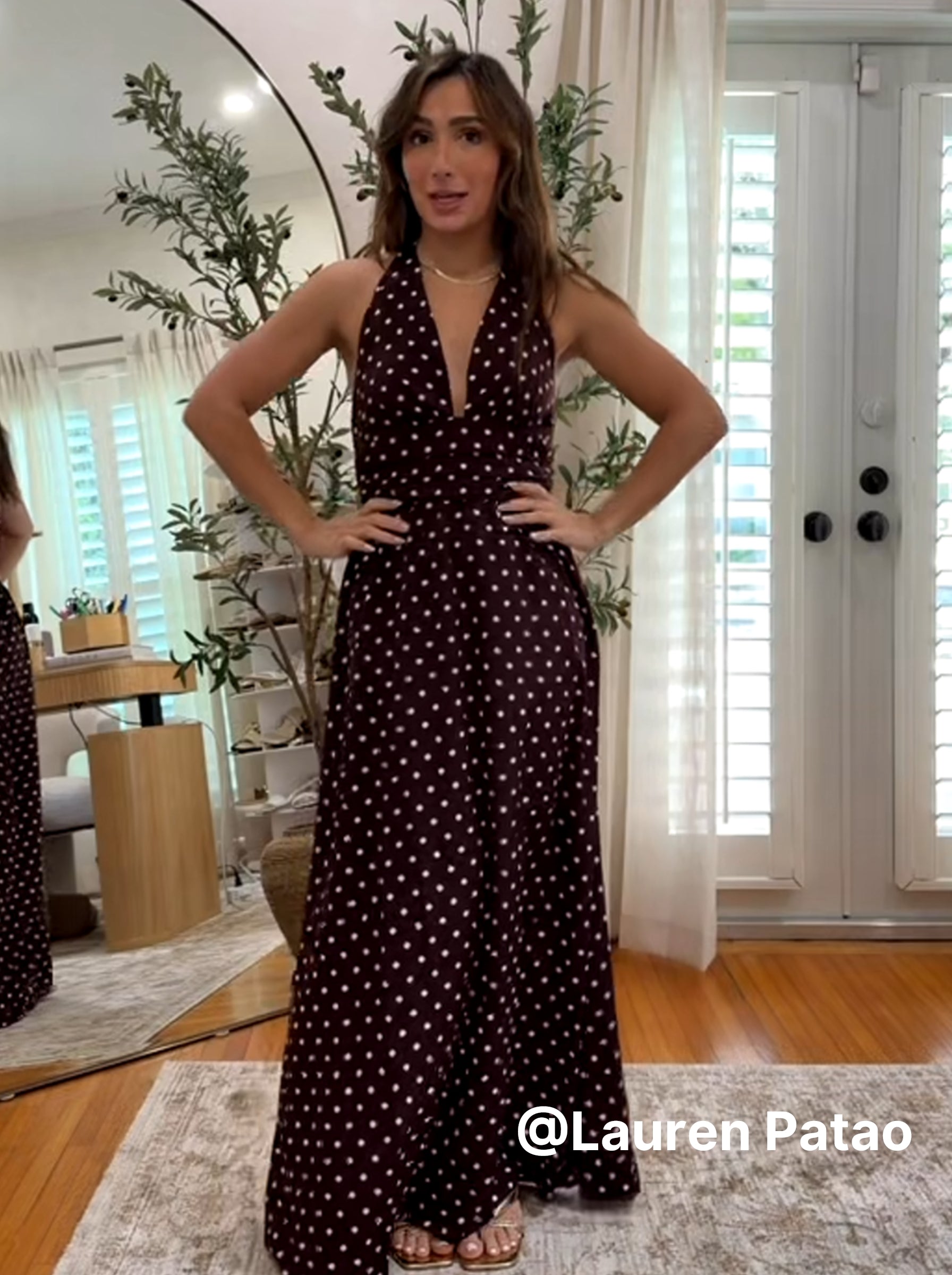 Polka Dot Haltered Neck Flowy Maxi Dress