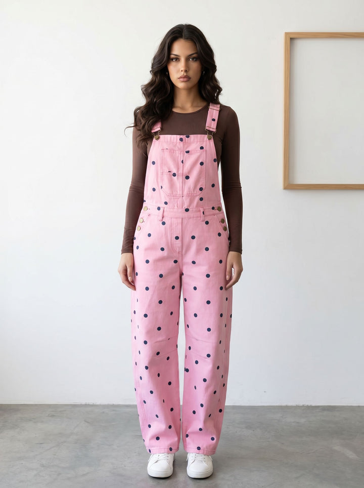 Polka Dot Denim Bib Overalls