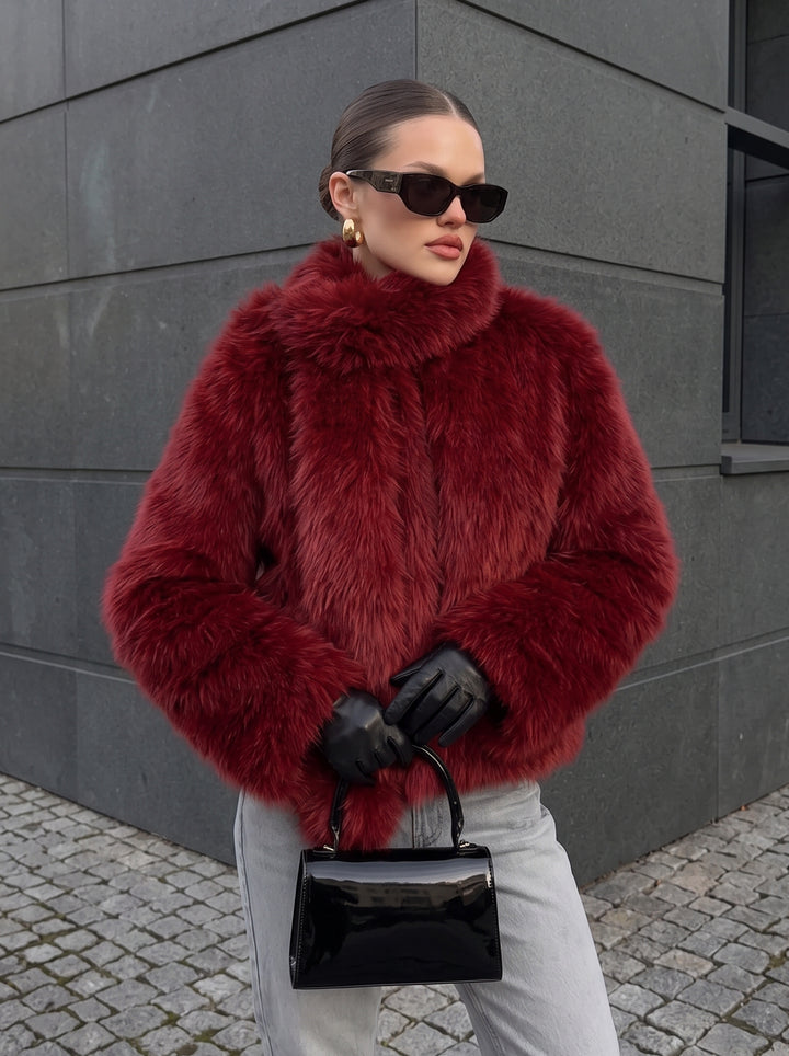 Luxurious Red Faux Fur Jacket