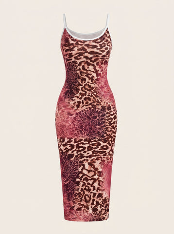MAIA Floral Print Strapless Sheath Midi Dress